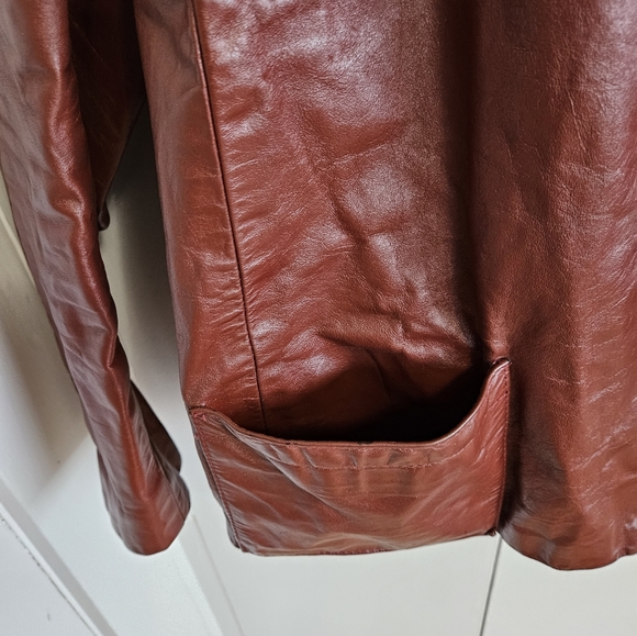 Vintage T & B faux Leather Fashion Jacket Size L Burnt red color - Picture 5 of 7